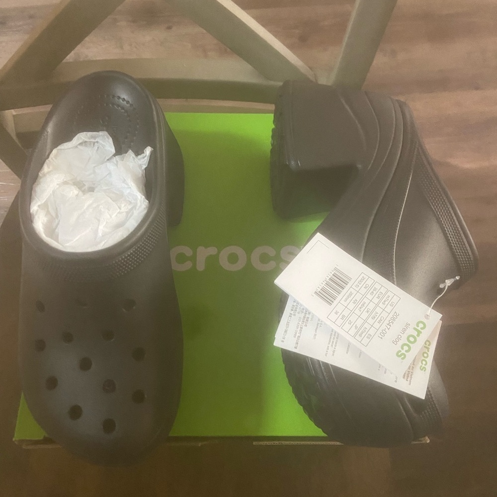 CROCS Siren Black Heeled Clogs (fit like an 8)